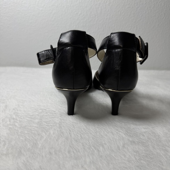 Anne Klein Fabulist Pointed Toe Pump Black Leather Size 7 M Mid Heels Shoes - Picture 4 of 8